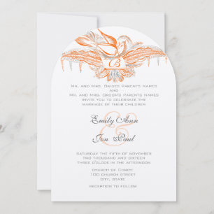 Faire-part de mariage vintage oiseaux Coral & Grey