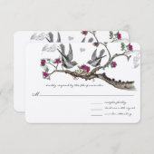 Faire-part de mariage vintage oiseaux fuchsia et g (Devant / Derrière)