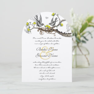 Faire-part de mariage vintage oiseaux jaune et gri