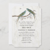 Faire-part de mariage vintage oiseaux sarcelle (Devant)