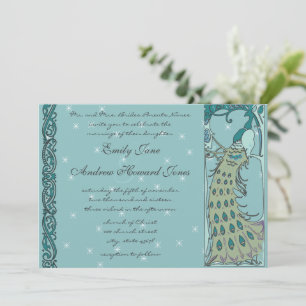 Faire-part de mariage vintage paon