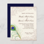 Faire-part de mariage Vintage Peacock Feather Etch (Devant / Derrière)