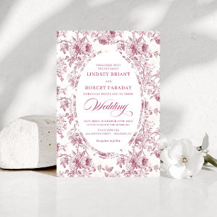 Faire-part de mariage vintage toile de Jouy rose p
