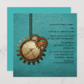 Faire-part de mariage vintage, Turquoise (Devant / Derrière)