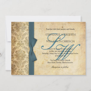 Faire-part de mariage Vintage turquoise Damas