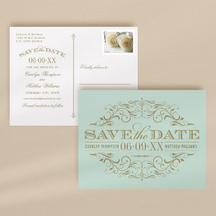 Faire-part de mariage vintage vert menthe et or