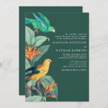 Faire-part de mariage vintage vert tropical aux oi