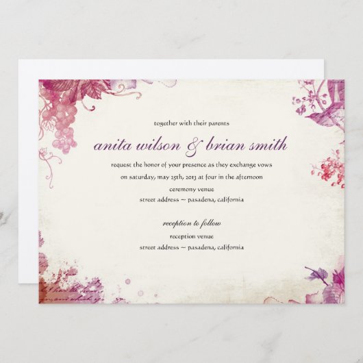 Faire-part de mariage vintage Winery (Devant / Derrière)