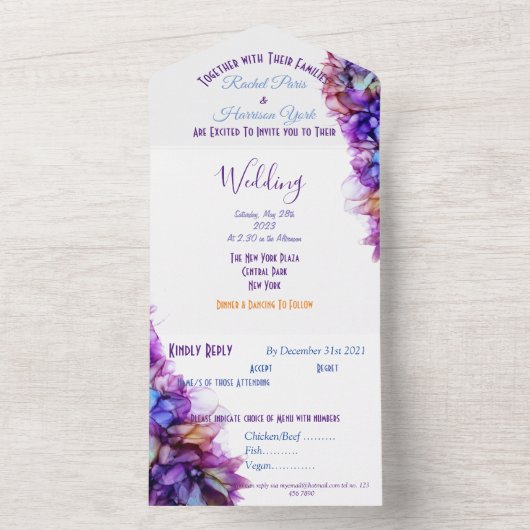 Faire-part de mariage violet Abstrait moderne (À l'intérieur)