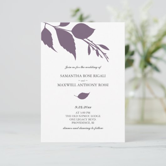 Faire-part de mariage violet avec code QR (Debout devant)