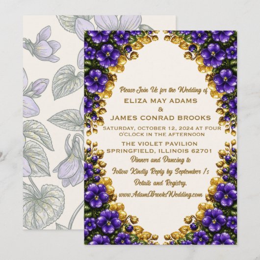 Faire-part de mariage violet bleu de l'Illinois - (Devant / Derrière)