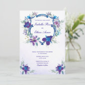 Faire-part de mariage violet bleu turquoise orchid (Debout devant)
