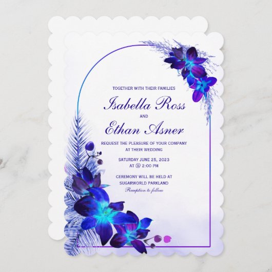 Faire-part de mariage violet bleu turquoise orchid (Devant / Derrière)