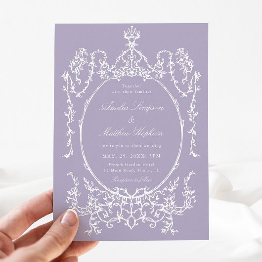 Faire-part de mariage violet cadre français romant