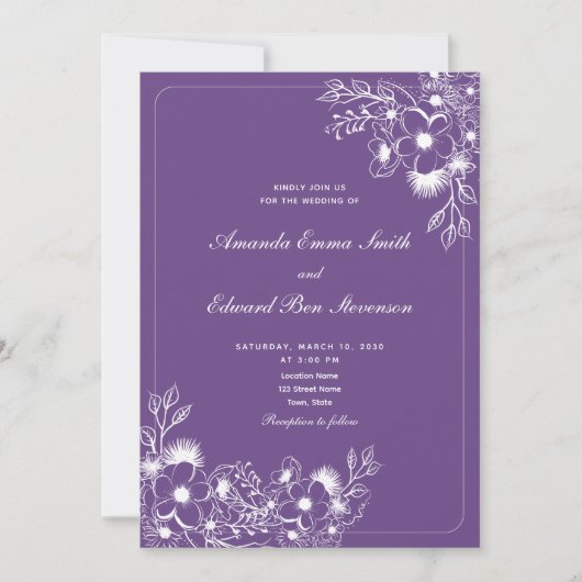 Faire-part de mariage violet classique avec code Q (Devant)