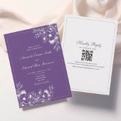 Faire-part de mariage violet classique avec code Q