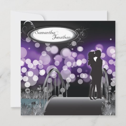 Faire-part de mariage violet de monogramme de coup (Devant)