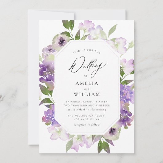faire-part de mariage violet de script moderne (Devant)