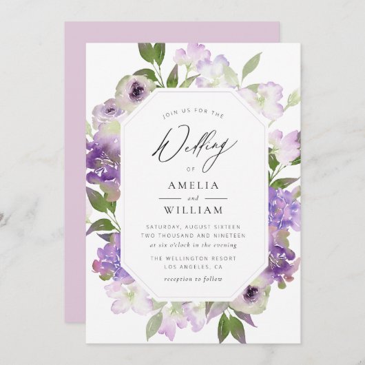 faire-part de mariage violet de script moderne (Devant / Derrière)