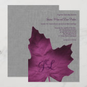 Faire-part de mariage violet en lin avec monogramm (Devant / Derrière)