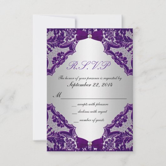 Faire part de mariage violet et argent RSVP (Devant)
