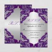 Faire part de mariage violet et argent RSVP (Devant / Derrière)