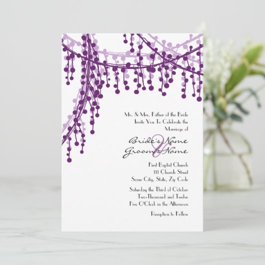 Faire-part de mariage violet et blanc (Debout devant)