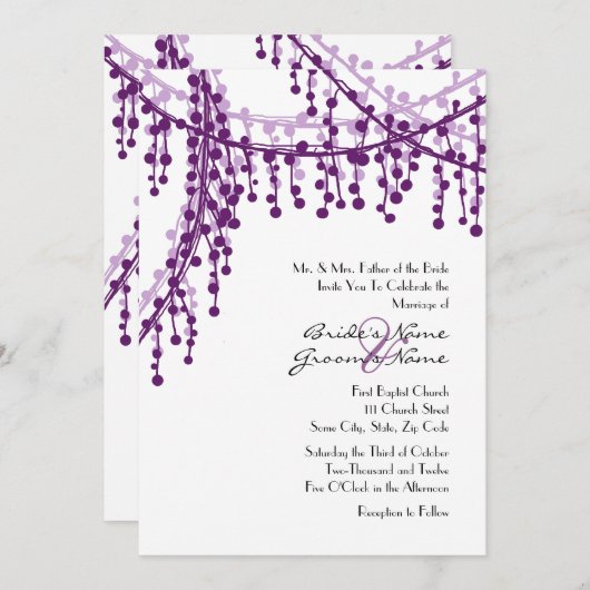 Faire-part de mariage violet et blanc (Devant / Derrière)