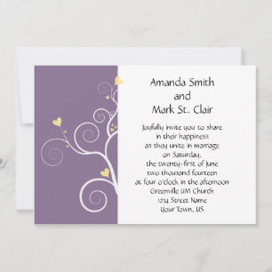 Faire-part de mariage violet et jaune Modern Heart