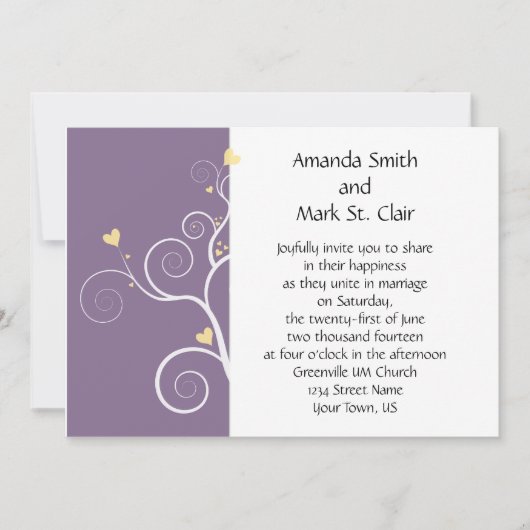 Faire-part de mariage violet et jaune Modern Heart (Devant)