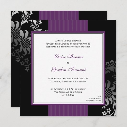 Faire-part de mariage violet et noir - violet (Devant / Derrière)