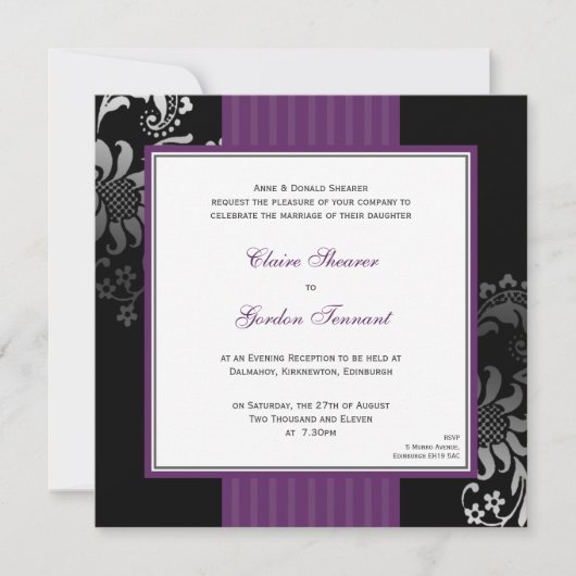 Faire-part de mariage violet et noir - violet (Devant)