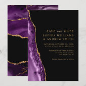 Faire-part de mariage Violet et Or (Devant / Derrière)