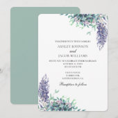 Faire-part de mariage violet et sarcelle. Fleurs d (Devant / Derrière)