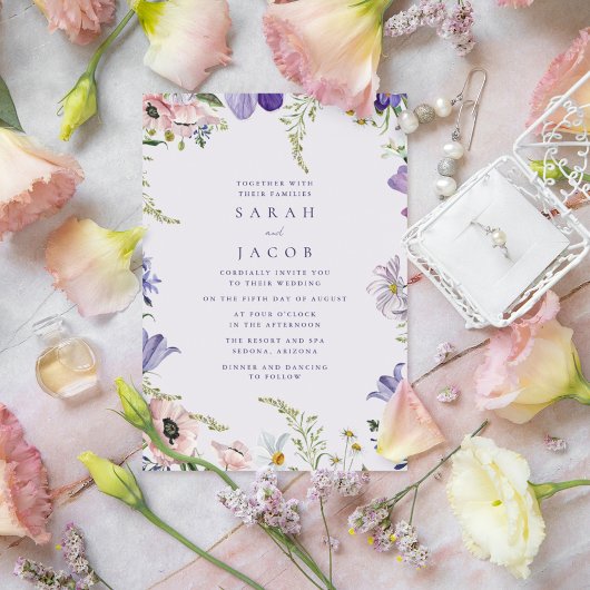 Faire-part de mariage violet Fleur sauvage du jard