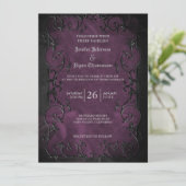 Faire-part de mariage violet Halloween gothique él (Debout devant)