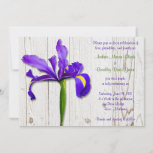 Faire-part de mariage violet Iris blanchis en bois