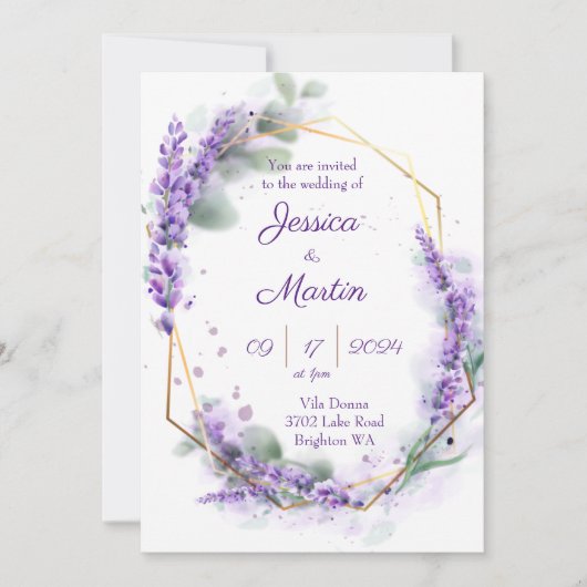 Faire-part de mariage violet lavande (Devant)