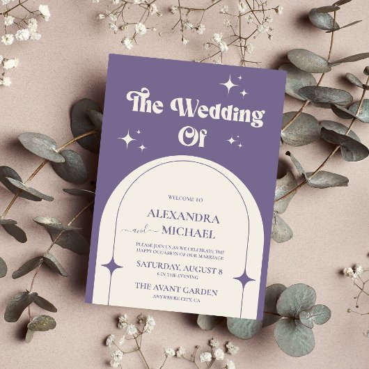 Faire-part de mariage violet Minimal Retro Arch
