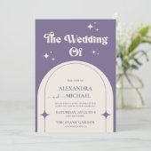 Faire-part de mariage violet Minimal Retro Arch (Debout devant)