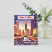 Faire-part de mariage violet sur la skyline d'Indi (Debout devant)