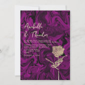 Faire-part de mariage violet ton joyau or (Devant)