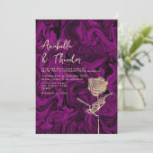 Faire-part de mariage violet ton joyau or (Debout devant)