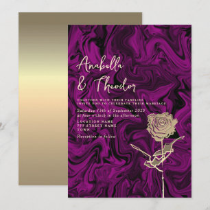 Faire-part de mariage violet ton joyau or
