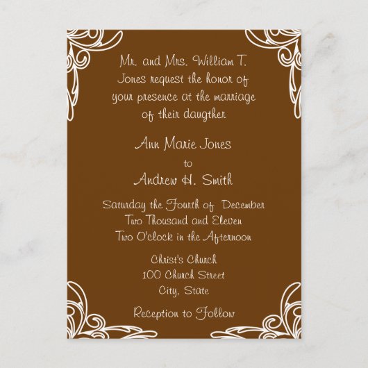 Faire-part de mariage virent sur le chocolat (Devant)