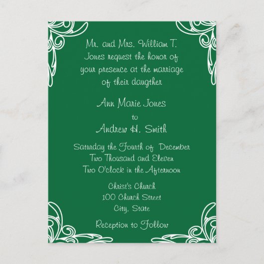 Faire-part de mariage virer sur le vert de la mer (Devant)