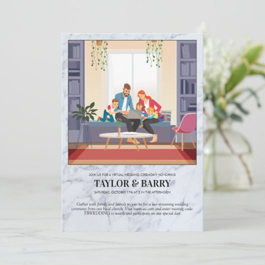 Faire-part de mariage virtuel en marbre (Debout devant)