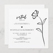 Faire-part de mariage virtuel Floral Blanc Noir (Devant / Derrière)