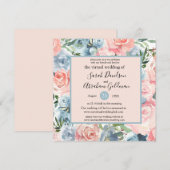 Faire-part de Mariage Virtuels - Floral Rose Bleu (Devant / Derrière)