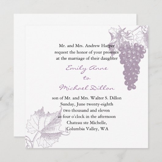 Faire-part de mariage viticole (Devant / Derrière)